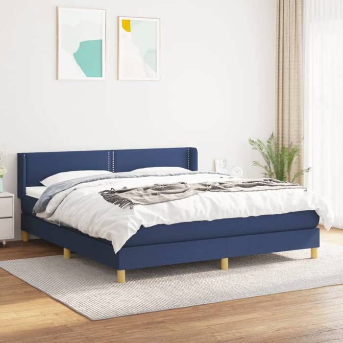 3130215 vidaXL Lit à sommier tapissier avec matelas Bleu 180x200 cm Tissu