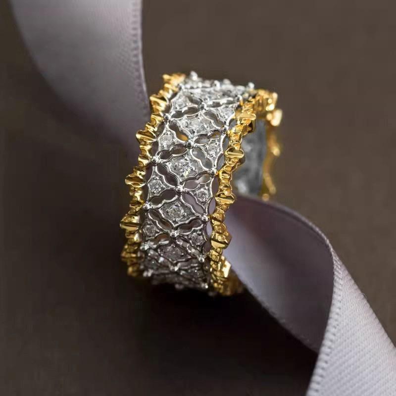 

Huitan Aesthetic Tow Tone Rings for Women Fashion Geometric Hollowed-out Metal Female Accessories Simple Stylish Charms Zircon 7