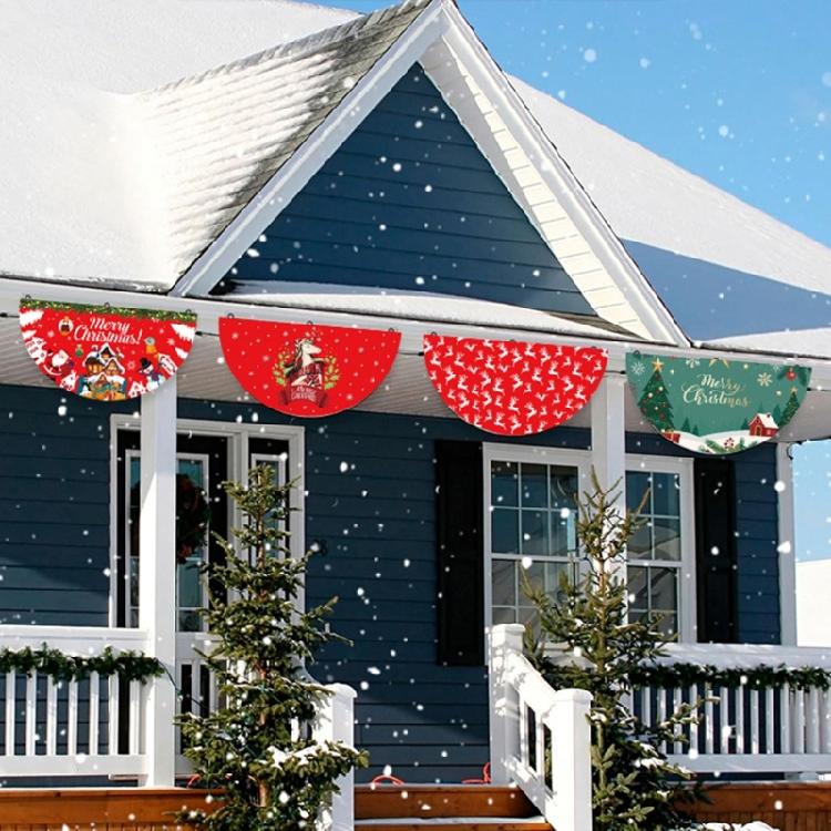 Christmas Fan Flag Door Decoration Polyester Materials Holiday Party Supplies Easy To Hanging Banners Accessory
