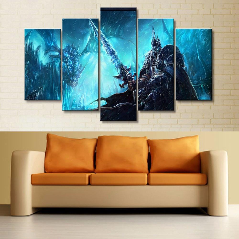 

5 Panels Canvas Wall Arts Poster and Picture Painting The Battle Of Warcraft Game Wallpaper Print Living Room Home Decoration 20x35 20x45 20x55cm