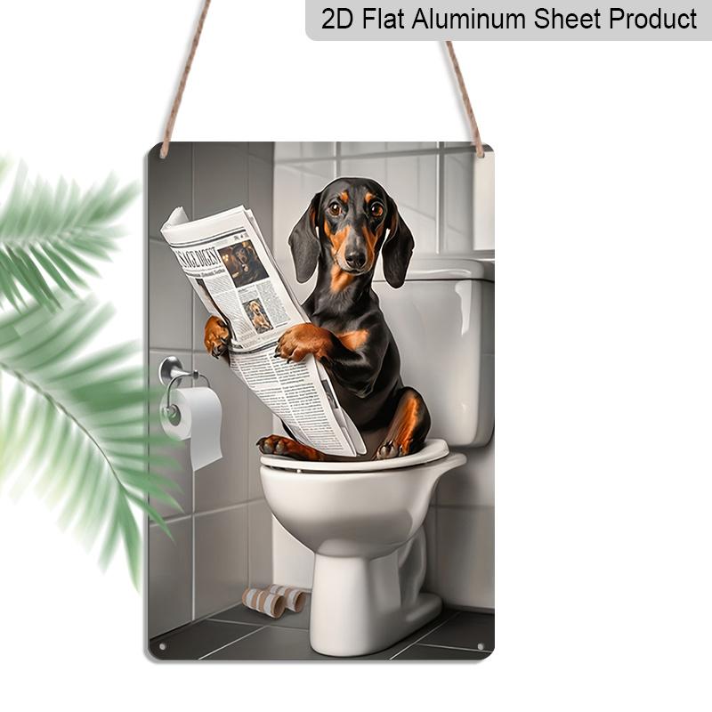 

2D Flat Funny Dachshund on Toilet Metal Sign - Humorous Bathroom Wall Decor, Aluminum Hanging for Restroom, Bedroom or Man Cave - Unique Gift Idea 20*30cm