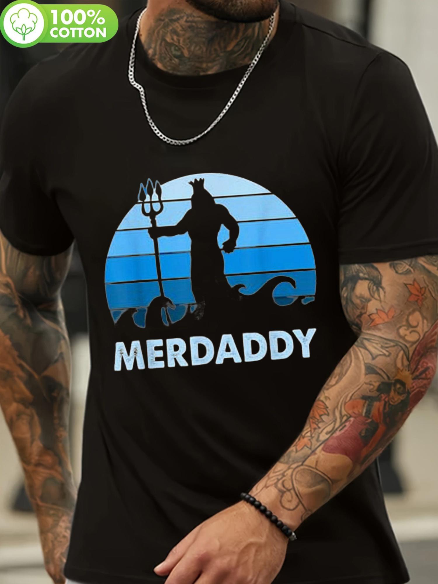 

Merdaddy Black Cotton T-shirt with Mermaid Security Manner Design - Ideal for Fathers Day Gift XXXXL