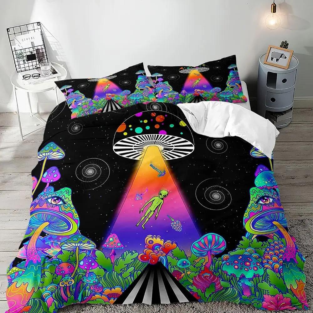 Comforter 3 Pcs Mushroom Bedding Set Butterfly Queen Boys Girls Kids Bedding Star Galaxy Botanical Boho Aesthetic Ultra Soft