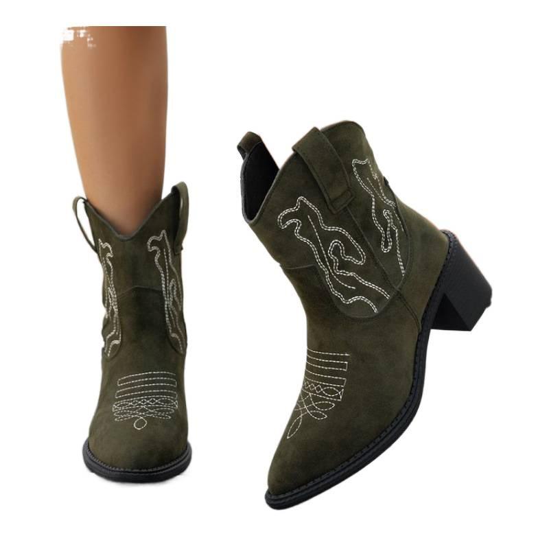 Large size embroidered square and V-mouth western cowboy fashion boots women's new pointed European and American leather boots
