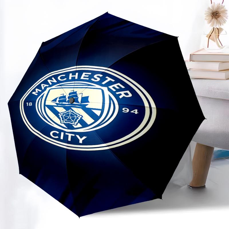 1pz Ombrello Automatico Robusto a 8 Stecche, Ombrello Manchester United Manchester City, Stampato Digitalmente, Ombrello Pieghevole per Uso Esterno in Movimento