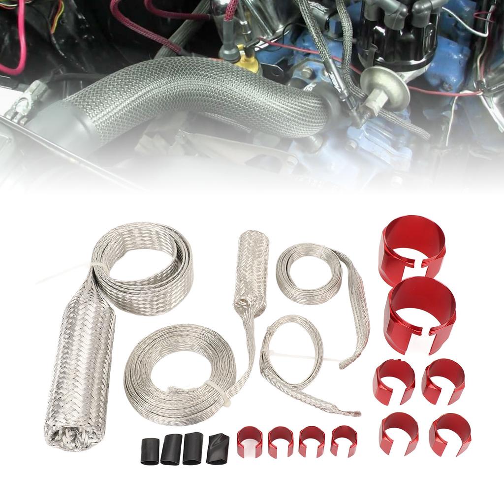 Stainless Steel Dress Up Hose Cover Kit Hose Sleeving Set Extreme Heat Resistant for Vehicle