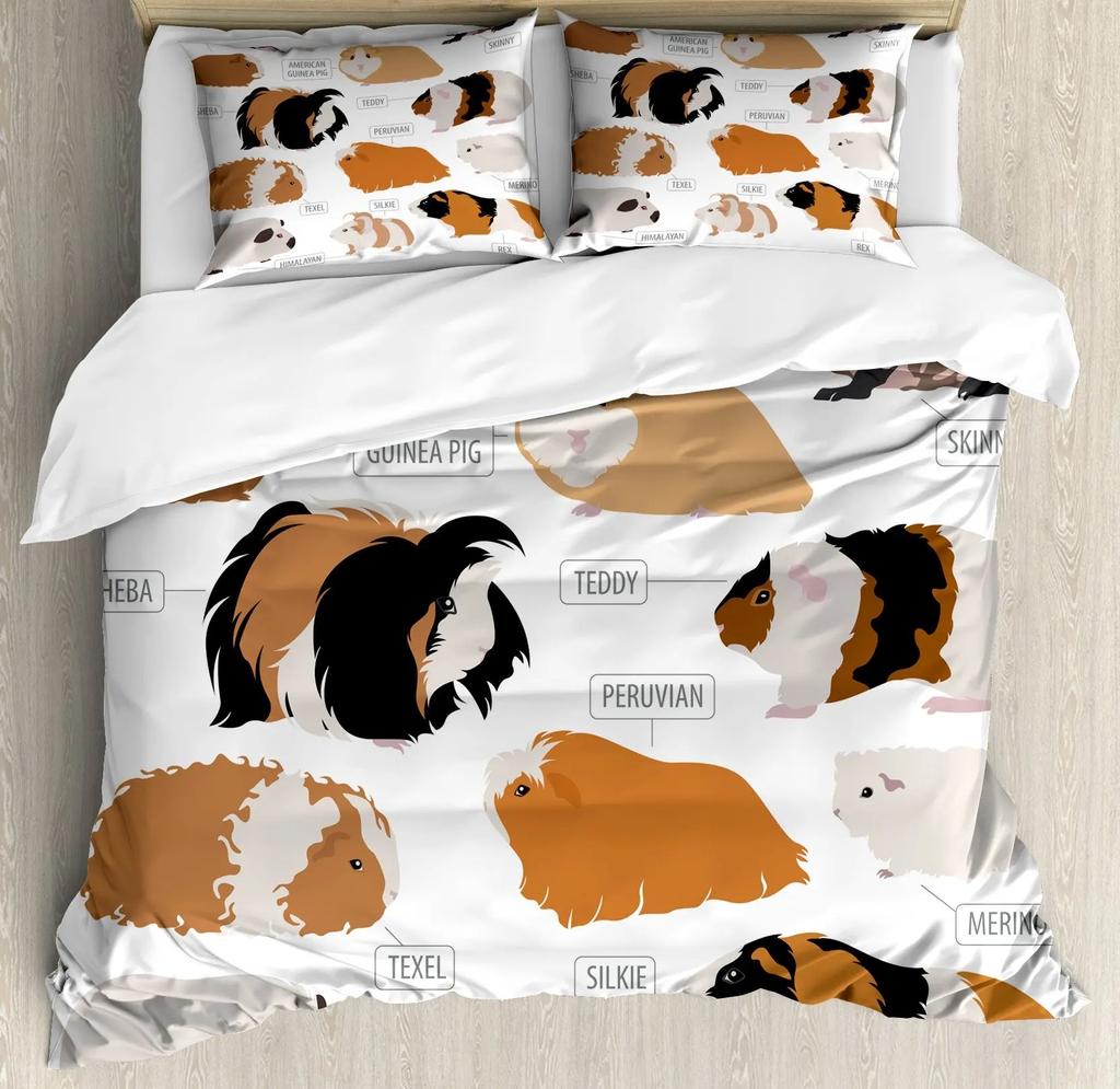 Set Copripiumino Carino Porcellino d'India Cartone Animato Animale Poliestere Biancheria da Letto per Bambini e Bambine Rosso Fragola Frutta Copripiumino Matrimoniale King