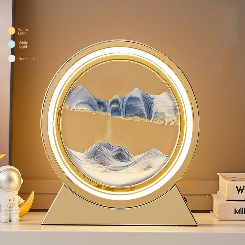 USB LED RGB Sandscape Lamp Moving Sand Art Nattljus med 7 färger Timglasljus 3D Moving Sand Art Bordslampa Julklapp