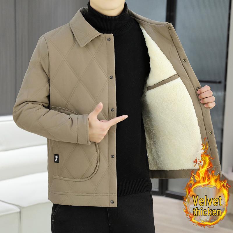 Men's Trendy Lapel Cotton Jacket: Thickened, Warm, Velvet-Padded Outerwear for Autumn and Winter.