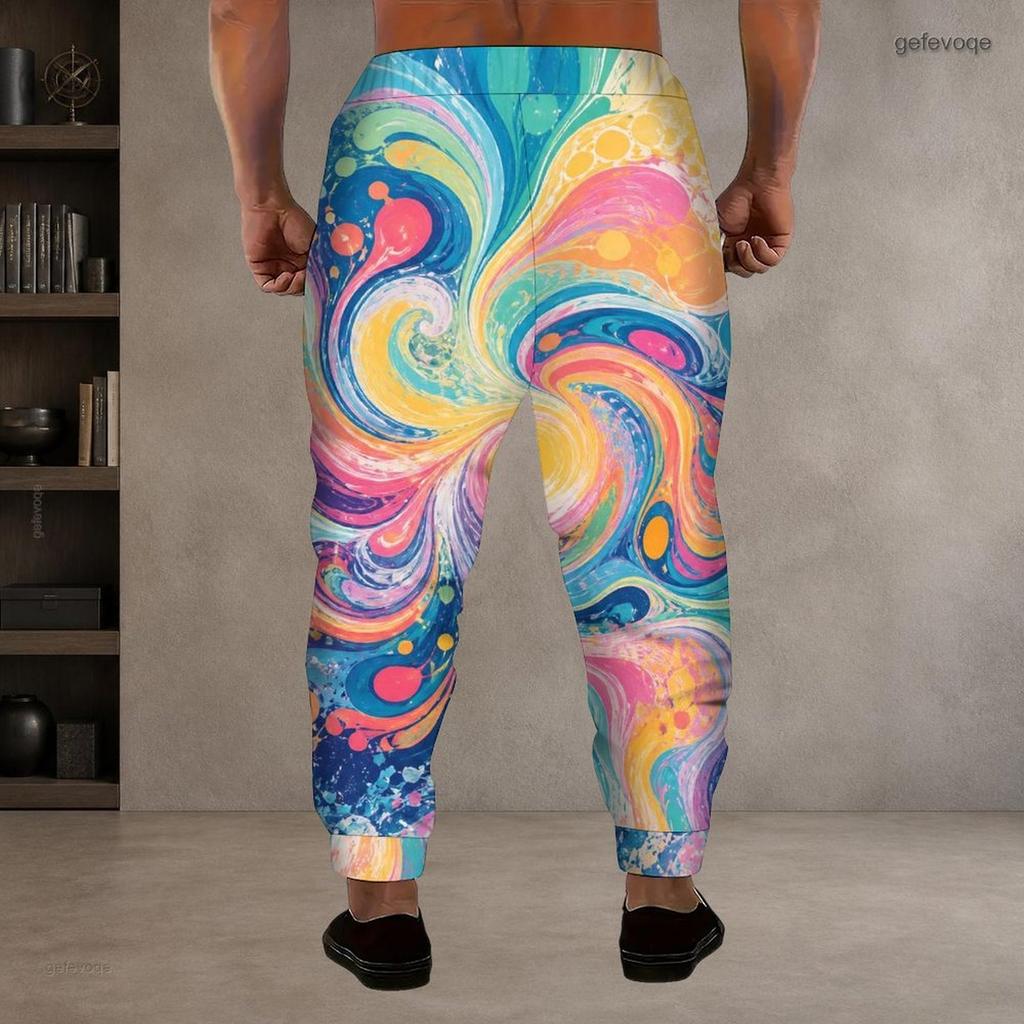 Men S Plus Size Drawstring Printed Jogger Pants Black Pink Gradient Side Pockets Cuffed Ankle