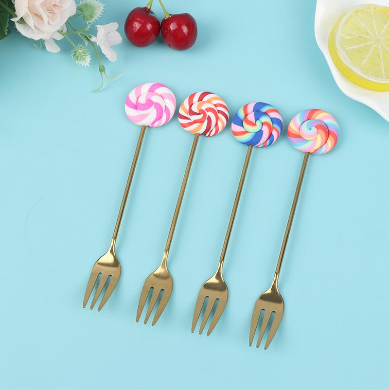 

4 шт./набор ложка/вилка для пончиков, конфет, молока, кофе, ложка для размешивания, кухонные столовые приборы 4pcs Lollipop Fork