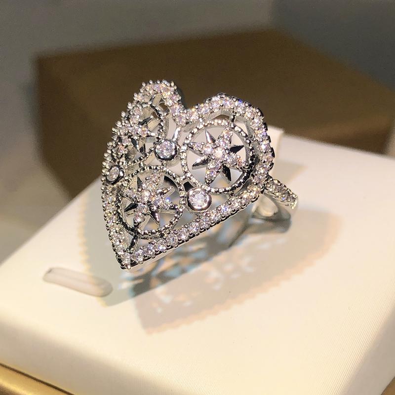 925 Silver Temperament Sweet Women Heart Star Rings Accessories Wedding Engagement Bands Jewelry Gorgeous Cubic Zircon Bridal