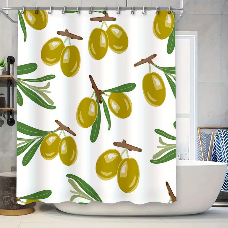 

Luxurious Green Olive Pattern Shower Curtain Waterproof Home Decoration Bathroom Decorative Liner Set For Kitchen Sink Basin 90x180cm