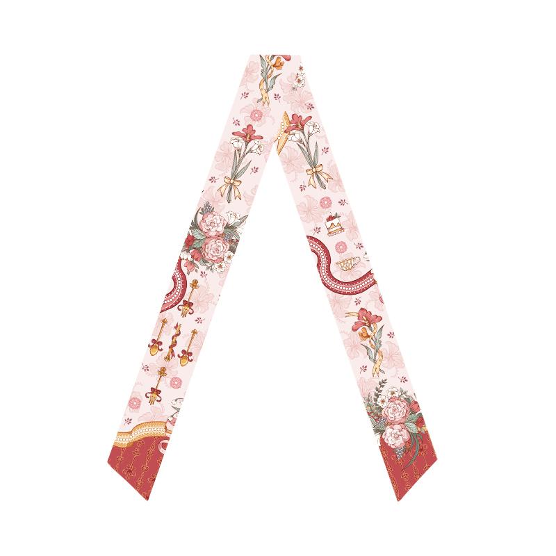 

Blue-purple Long Silk Scarf Jellyfish Peach Blossom Goldfish Flower Print Headband Bag Handle with Streamer Scarf Women Luxury 120cm x 5cm
