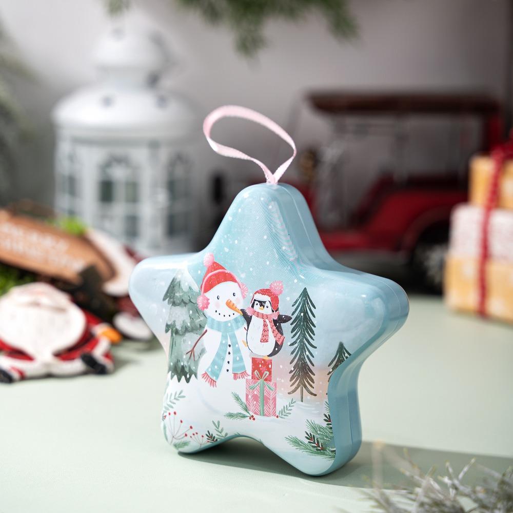 

Multi-Functional Christmas Tin Box with Rope Star Shaped Box Christmas Gift Box Candy Storage style A