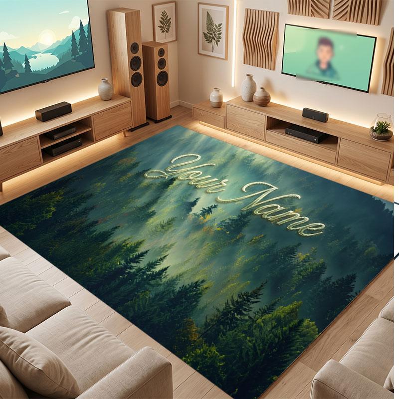 Mushroom Forest Theme Crystal Velvet Floor Rug Personalized Custom Name Text Warm Carpet Home Decoration
