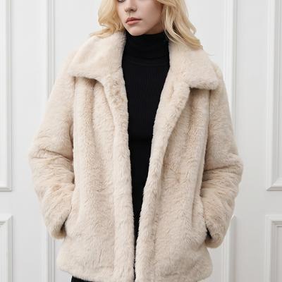 Women Lapel Collar Short Faux Fur Jacket
