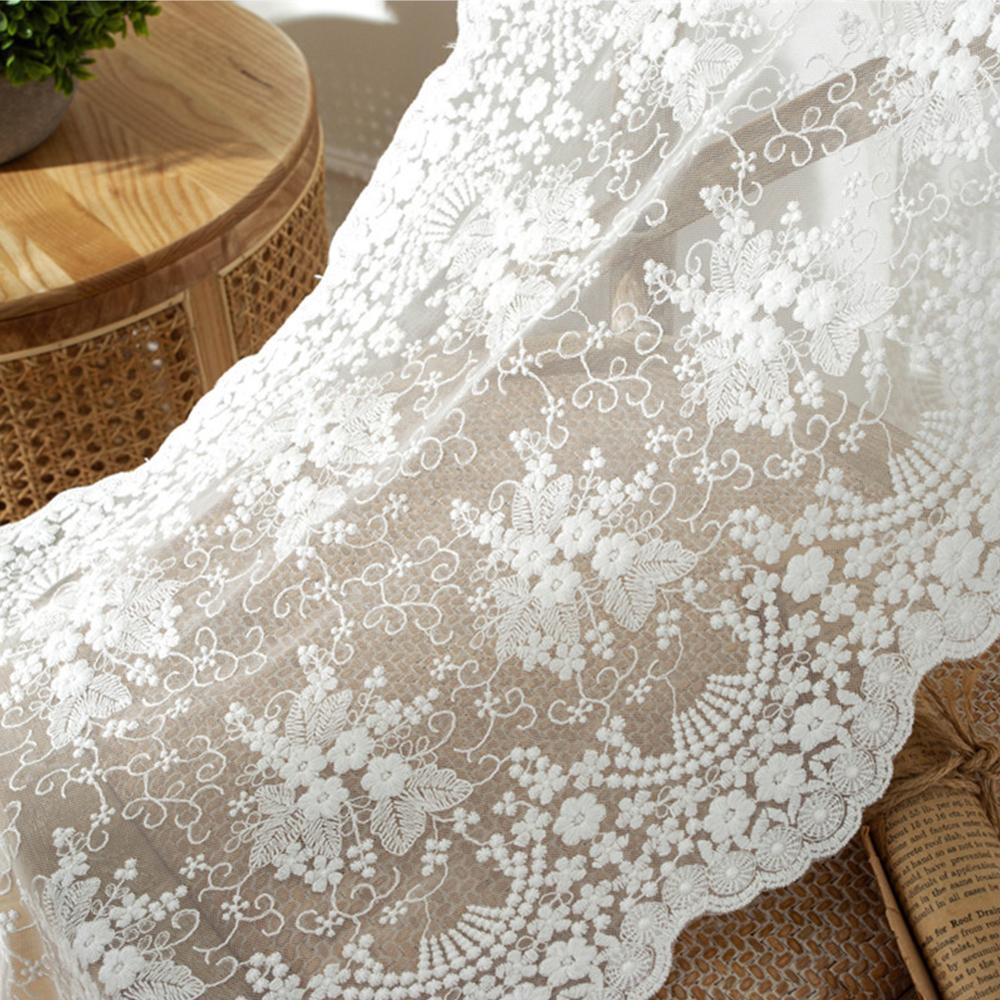 White Beige Lace Table Runner Embroidery Cotton Lace Fabric Table Cover Floral Lace Table Runner Vintage Wedding Tea Party Decor