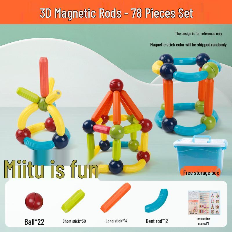 3D Magnetic Rod Building Blocks: Changeable, Strong Magnets for Kids' Educational Play