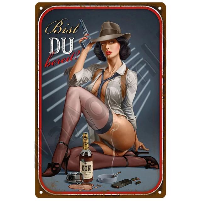 Vintage PinUp Girls Metal Tin Sign  Sexy Lady Poster for Car Airplane Bar Pub Home Wall Decor  Funny Retro Art Painting Craft