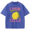 T-shirt da Donna Lavate con Stampa Frutta Limone Creativa Cotone Hip Hop T-shirt Sportive Casual YK Abbigliamento Estivo Oversize