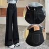 Black narrow wide-leg jeans for women, fleece-lined autumn/winter, new high-waisted stretch straight-leg pants