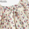 ZANZEA Women Square Neck Bubble Short Sleeve Floral Print Blouses