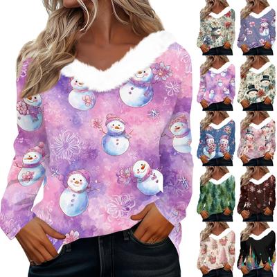 Langarmshirts für Damen, süße Oberteile, Weihnachtsdrucke, T-Shirts, Blusen, lässig, Übergröße, Basic-Oberteile, Pullover