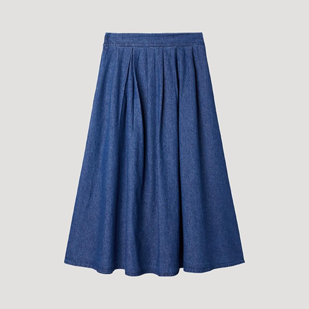 

[shs Miss] Denim Flare Banding Long Skirt Samskp22010 Bl Blue/55