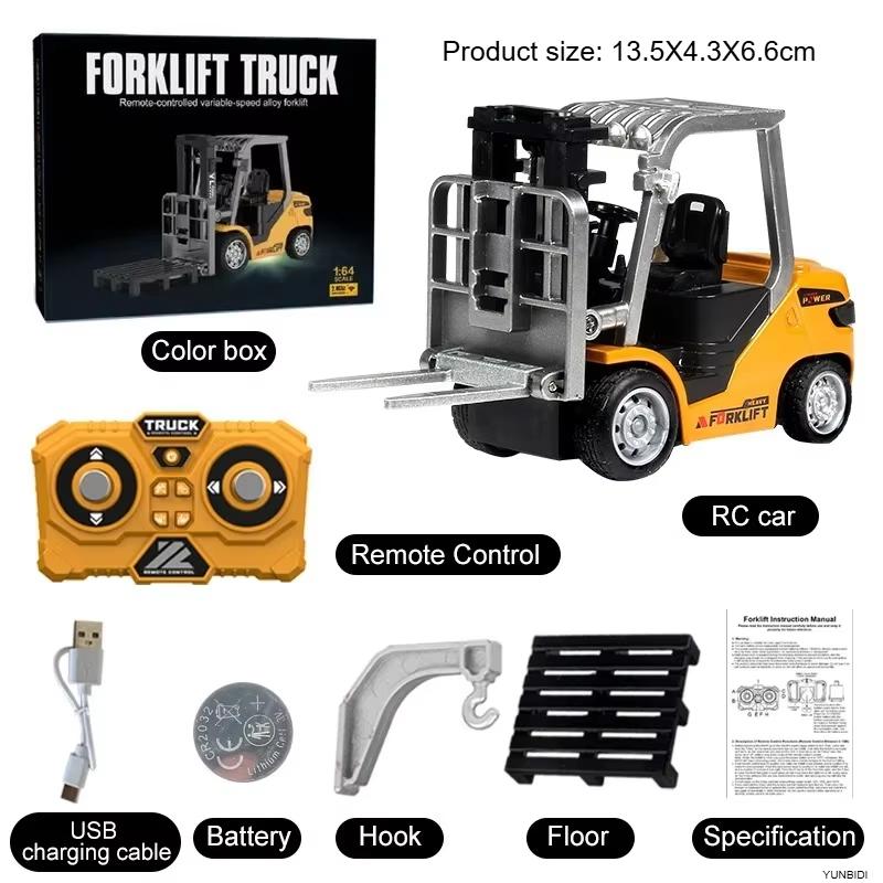 1:64 Mini Remote Control Alloy Excavator Truck Forklift with Trailer Worktop Bluetooth 2.4GHz RC Car Child's Toy Holiday Gifts