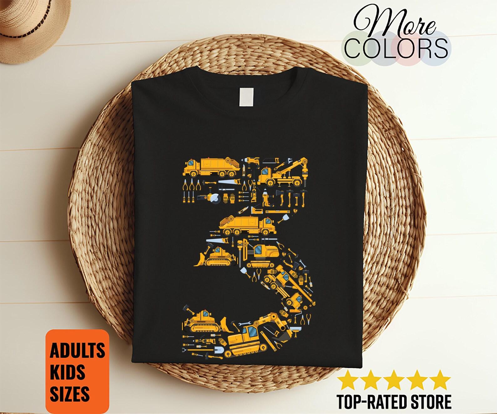 Construction Number 3 Shirt Kids Birthday Truck Excavator Bulldozer Graphic Tee Unisex Boy Girl Party Outfit Heavy Equipt Gift Unisex 130