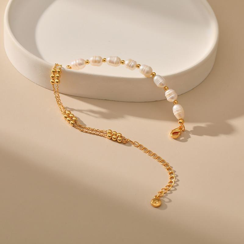 Double Layer Natural Freshwater Pearl Handmade Copper Chain Bracelet For Women