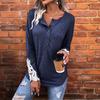 Damen Lässiger Lockere Passform Farbe Langarm Pullover Oberteil mit Rundhalsausschnitt Knopf