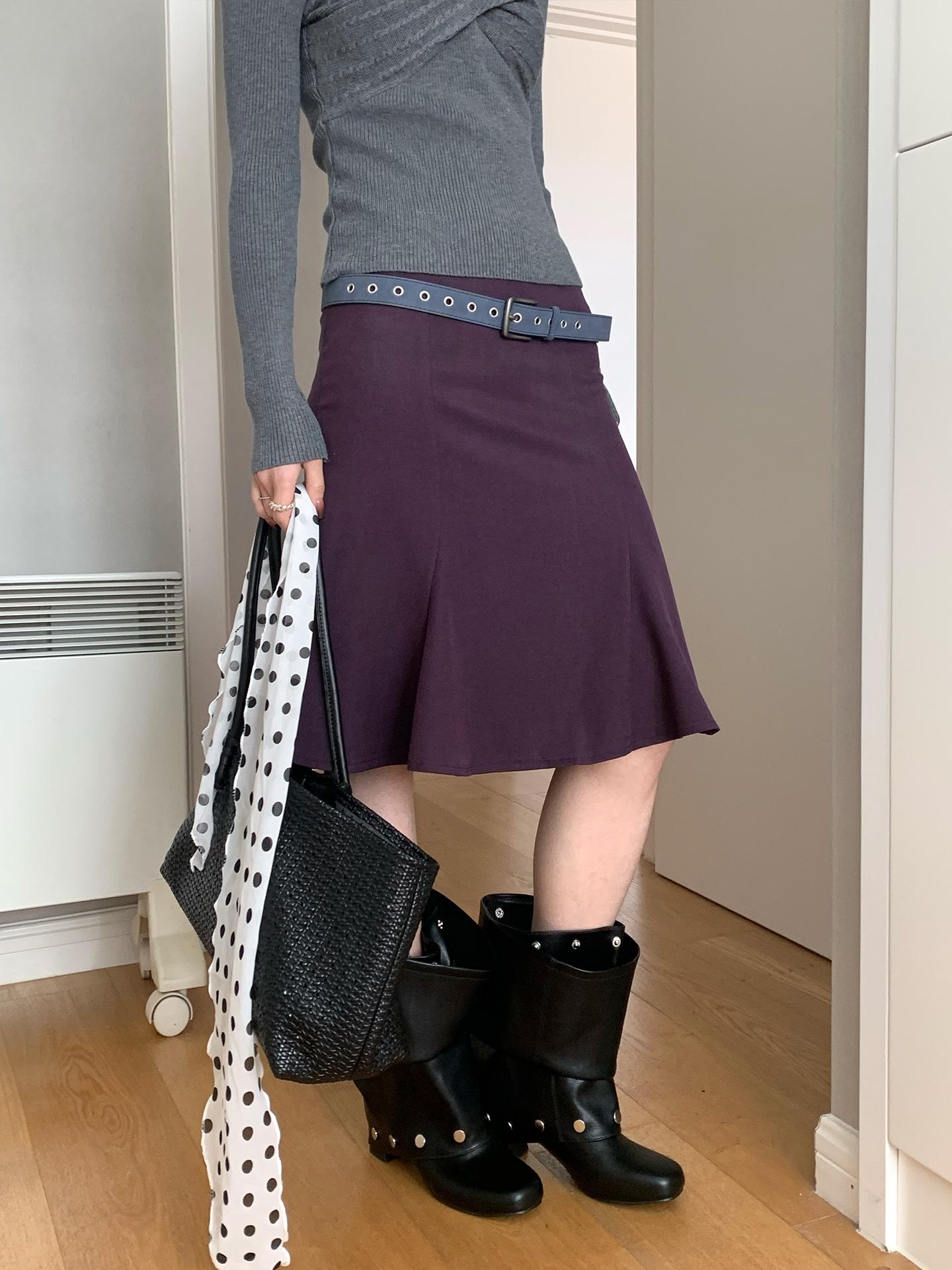 

LOOPIN Повседневная Корейский Стиль Фиолетовая Облегающая Юбка-Русалка - Ретро Универсальный Весенний Дизайн S фиолетовый