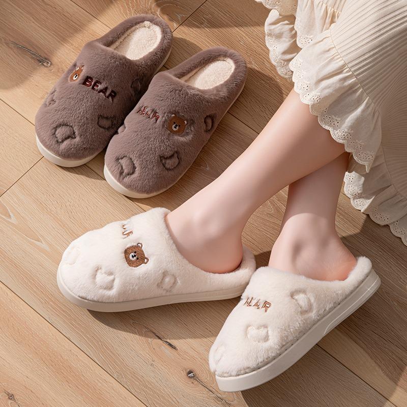Cotton slippers men's women's autumn and winter new indoor home thick bottom non-slip warm plush silent slippers