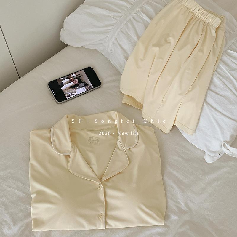 

Free bra pajamas women s summer new cool suit short-sleeved shorts with cup loungewear Size f (40-67.5kg) світло-жовтого кольору