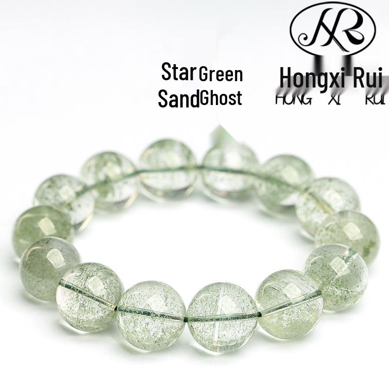 Hongxi Rui Star Sand Green Phantom Crystal Bracelet 6mm, single strand (~30 beads)