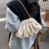 Pleated Design Faux Fur Shoulder Bags For Women  Luxury Designer Purses And Handbags Winter Warm Soft Plush Hobo Bags
