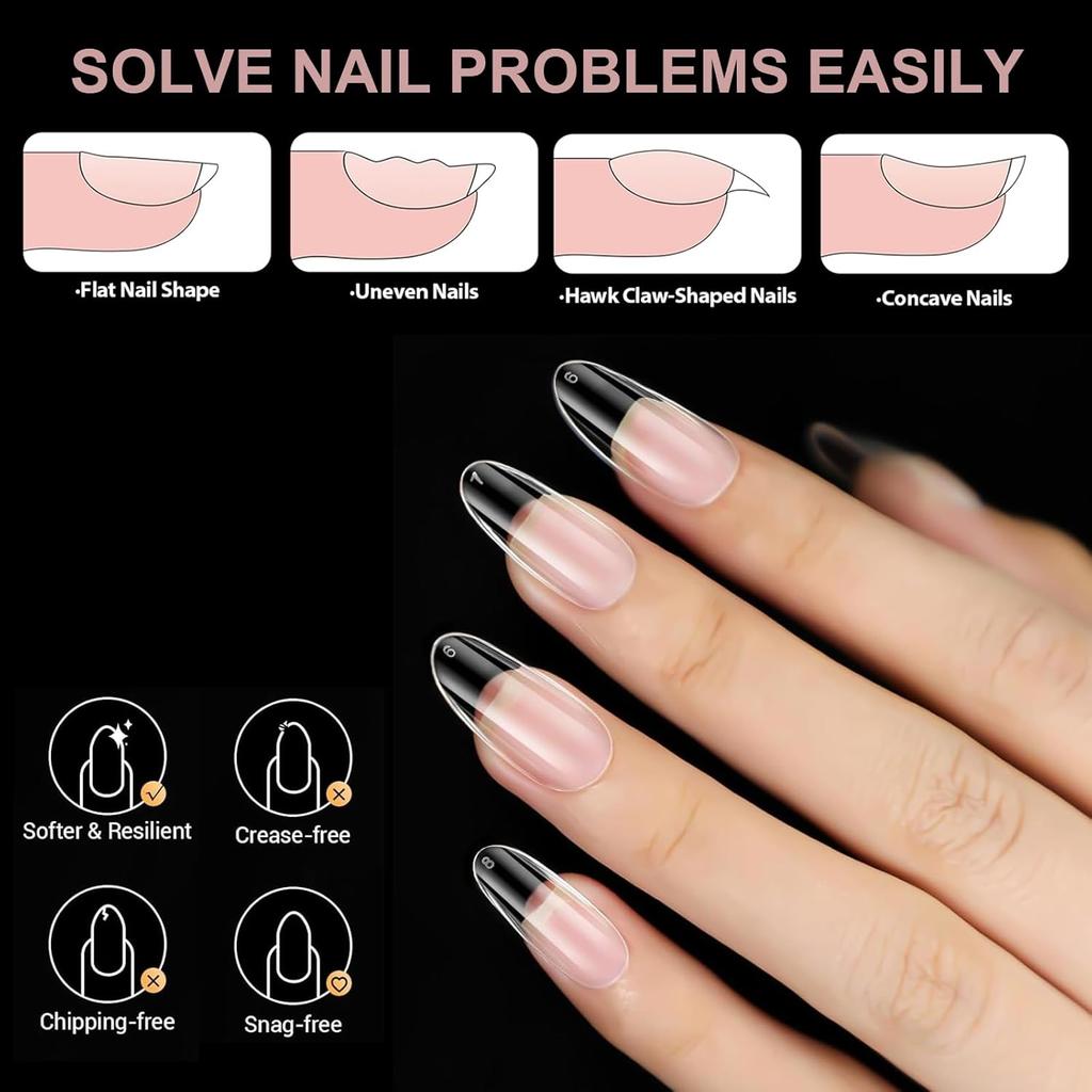 Soft Gel Oval Round Almond False Nail Tips, Medium Full Cover Clear Press On Nails for Acrylic Nail Extension Dip Powder Professional Salon Personal