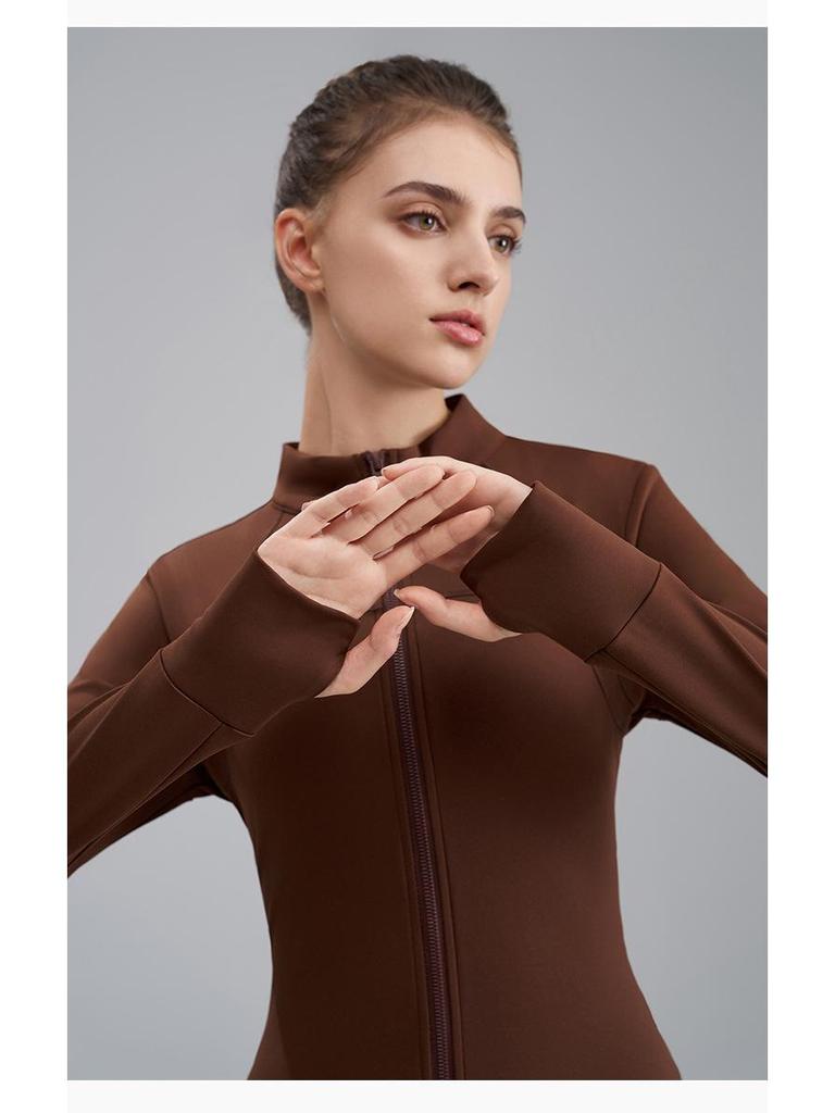 Damen Schlankmachende Fleece-Yoga-Jacke - Stehkragen, Verdickt für Herbst/Winter