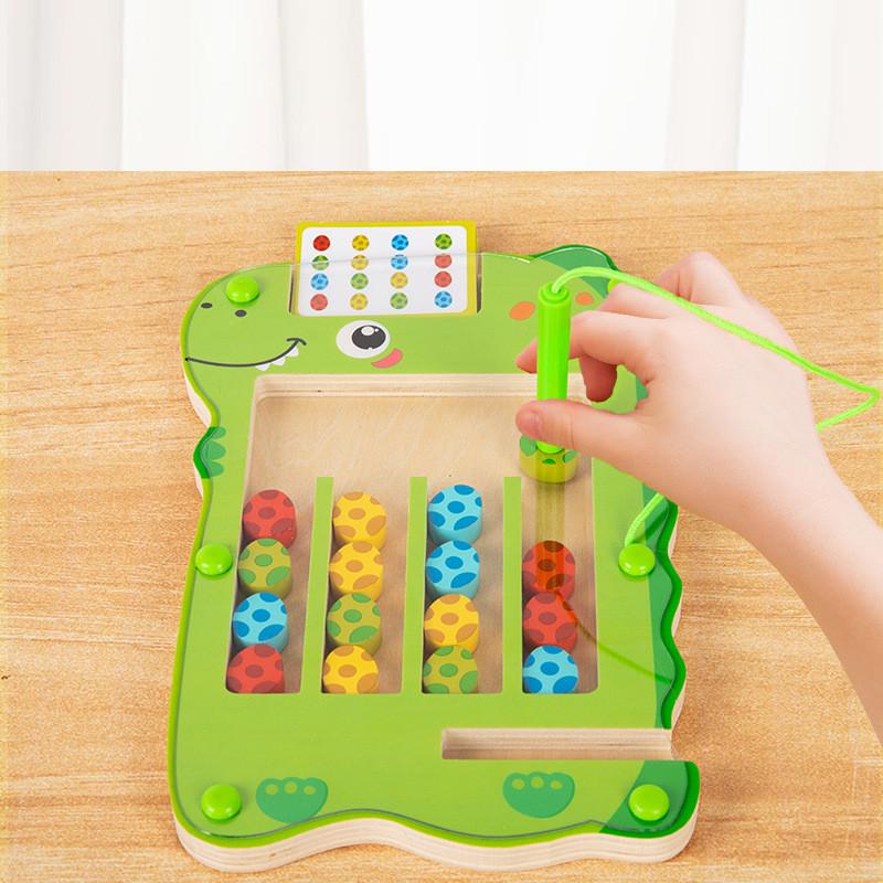 Green Dinosaur Wooden Color Walking Game Board Children Puzzle Toy For Gift
