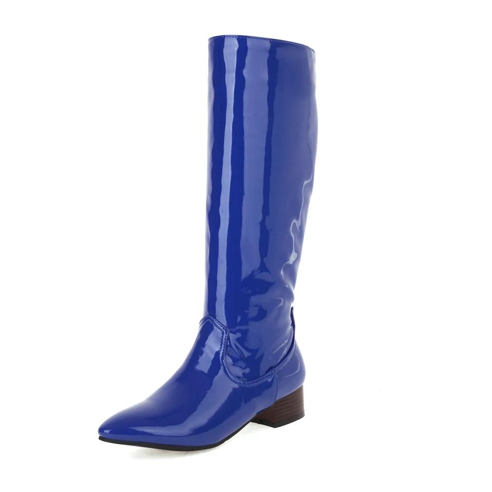 Fashion Autumn Winter Woman Boots Square Heel Knee-High Pointed Toe Patent Leather Boots Comfortable Low Heel Party Dress Dance Shoes