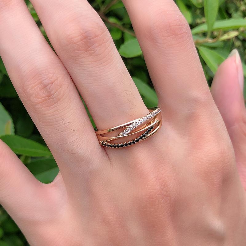 Unusual Rose Gold Ring Earrings Sets Black White Natural Zircon Cross Geometry Rings For Women Vintage Jewelry Sets