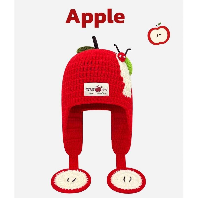 

25 ранняя осень новая дизайнерская шапка-бабочка-яблоко вязаная шапка женская большой обхват головы показывающая лицо маленькая шерстяная шапка Head circumference 54-59CM красный