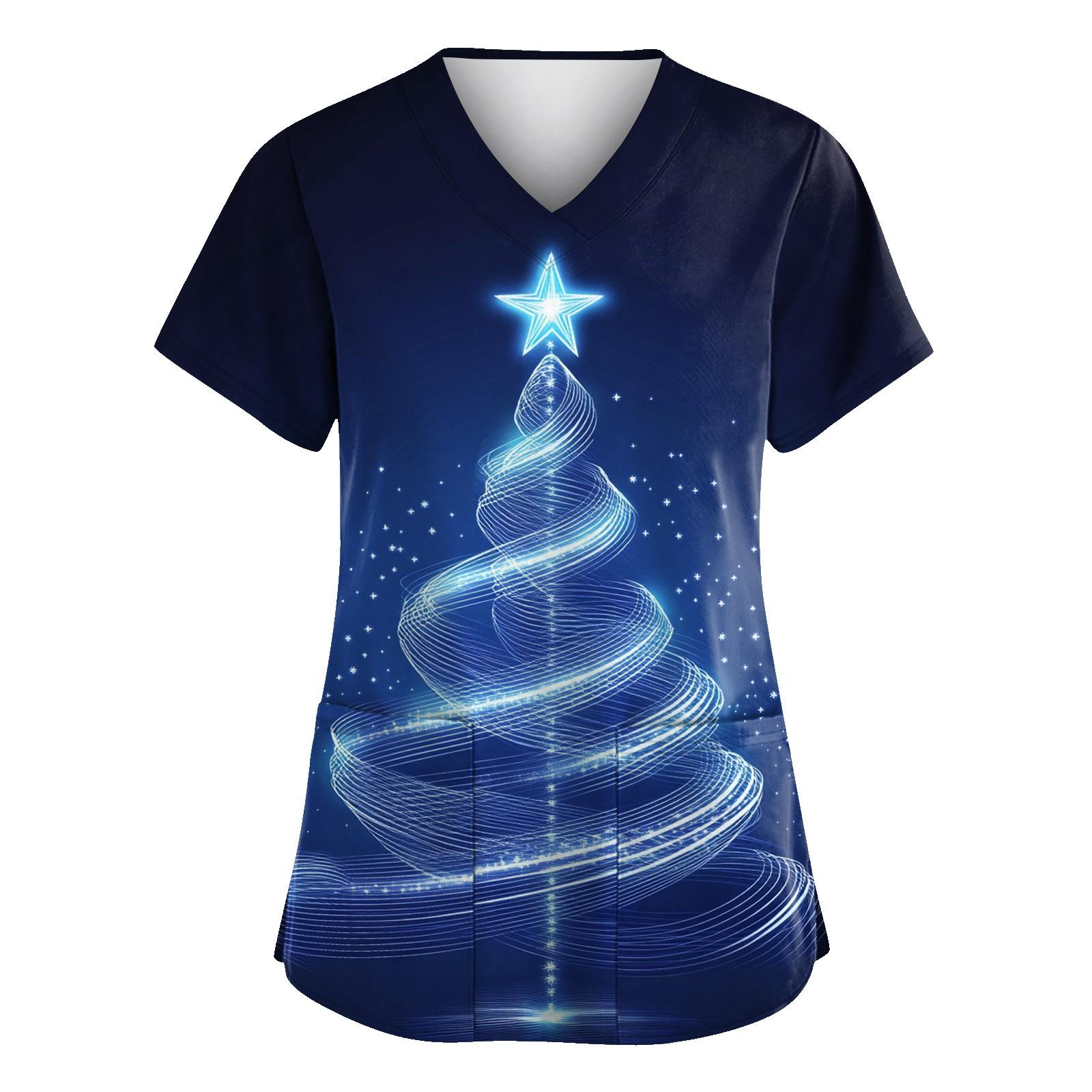 

Женская мода с v-образным вырезом, короткими рукавами и карманами, топы с принтом XL синий