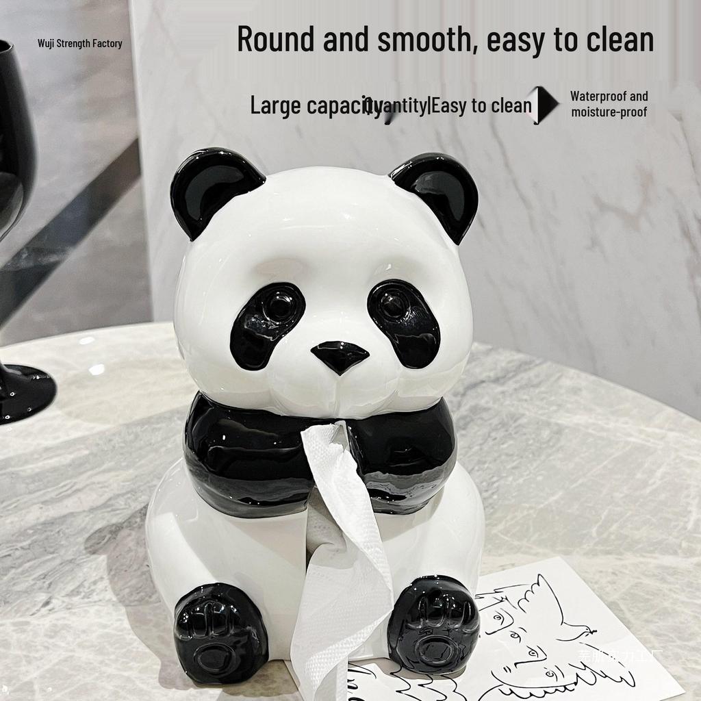 Panda Ceramic Tissue Box Holder - Creative Cartoon Napkin Dispenser for Living Room Decor