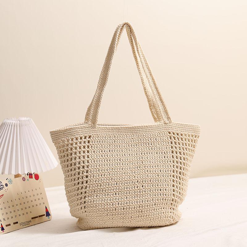 

Large Capacity Shoulder Straw Bag Hollow Cotton Thread Woven Bag Vacation Beach Bag Versatile Women s Bag