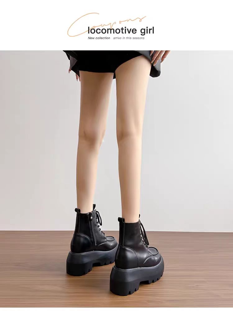 Fashion British-style round-toed, thick-heeled, thick-soled height-increasing ankle boots 2025 autumn/winter new fashion women's boots