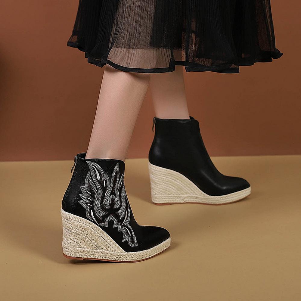 Fashion FHC New 10cm Wedges High Heels Women Amkle Boots,Platform Short Botas,Woven Hemp Sole,Autumn/Winter Shoes,Black,Brown,Dropship