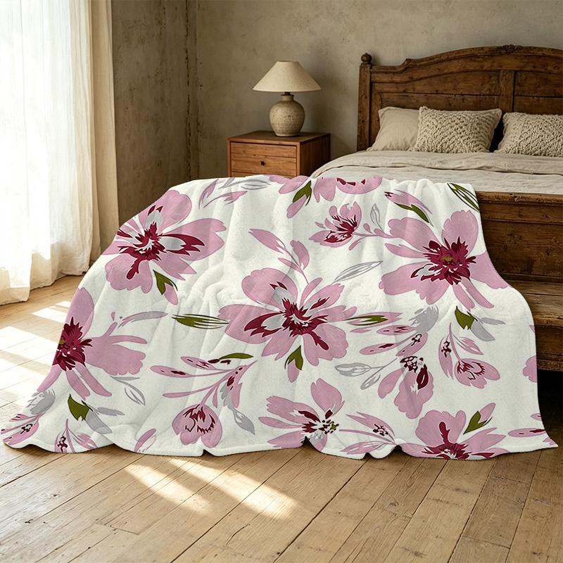 Lightweight Flannel Blanket Soft Warm Floral Home Throw, Versatile for Halloween, Christmas & Daily Use